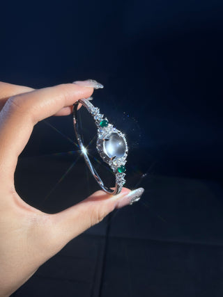 Fresh Beauty-Water Foam Jade and Green Jadeite Sterling Silver Bangle-Natural Dynamic Series