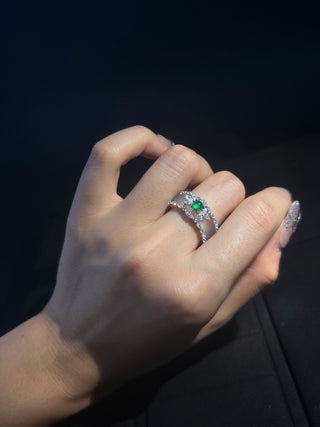 Fresh Elegance - Jadeite Ring with Water Foam Jade Inlay Set Ring - Natural Style Series