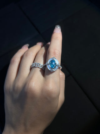 Rhythms of the Sea-White Mother-of-Pearl Inlaid with Aquamarine Ring-Trendy Ocean Collection