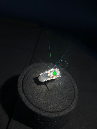 Fresh Elegance - Jadeite Ring with Water Foam Jade Inlay Set Ring - Natural Style Series