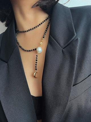Black Agate Baroque Elegance Y-Chain Necklace - AROSÈ