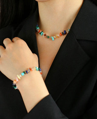 Radiant Gemstone Harmony Necklace and Bracelet Ensemble - AROSÈ