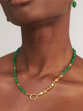 Green Agate Coin Collar Necklace and Bracelet Set - AROSÈ