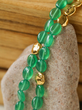 Green Agate Coin Collar Necklace and Bracelet Set - AROSÈ