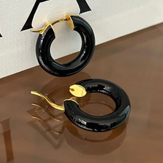 Chic and Unique Enamel-Black Earrings - AROSÈ