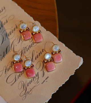 Sterling Silver Earrings with White Mother-of-Pearl and Pink Lip Shell - AROSÈ