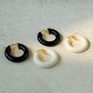 Chic and Unique Enamel-Black Earrings - AROSÈ