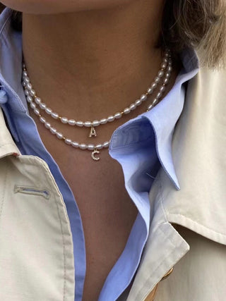 Zirconia-Encrusted Pearl Bead Necklace - AROSÈ