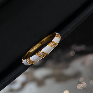 Sparkling Enamel Stripes: 925 Sterling Silver Ring with Diamonds