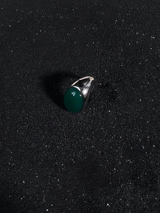 Sterling Silver 22k Gold-Plated Black/Green Agate Inlaid Ring