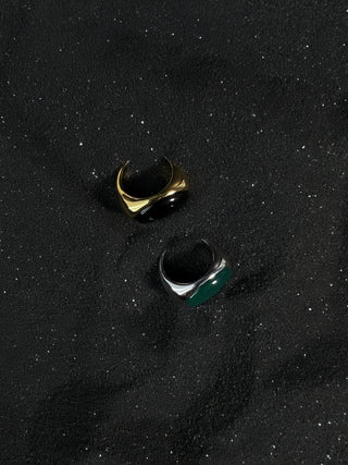Sterling Silver 22k Gold-Plated Black/Green Agate Inlaid Ring