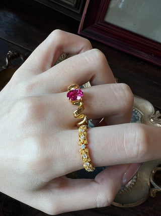 Dreamy Crimson, Crimson Dream Ring | S925 Sterling Silver Gold-Plated Red Agate Ring