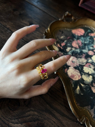 Dreamy Crimson, Crimson Dream Ring | S925 Sterling Silver Gold-Plated Red Agate Ring