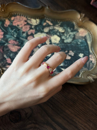 Belle of the Ball Series, Ruby Heart Melody S925 Pure Silver Gilded Ring with Ruby and 5A Zirconia