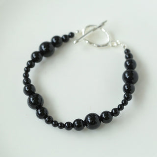 Gradient Black Agate Collar Necklace and Braided Bracelet - AROSÈ