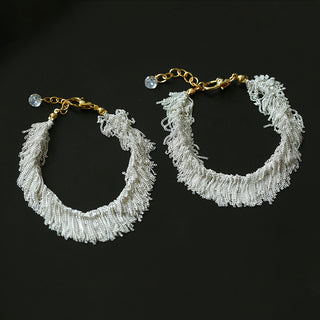 Hand-Woven Silver Fringe Necklace and Bracelet - AROSÈ