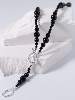 Gradient Black Agate Collar Necklace and Braided Bracelet - AROSÈ