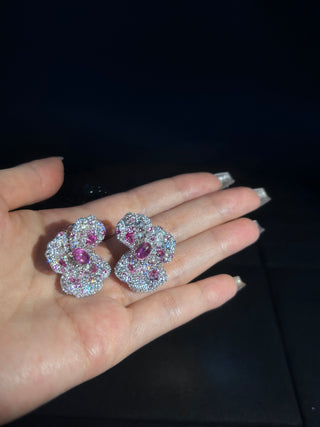 Blossoming Youth-Pink Flower Diamond Earring-Dreamy Fashion Series