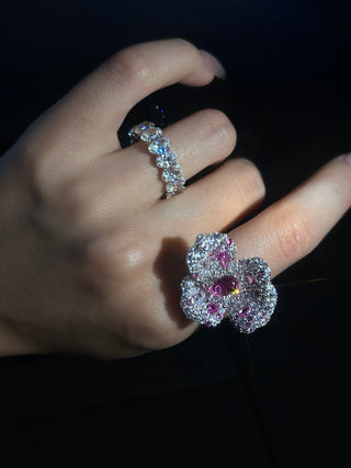 Blossoming Youth - Pink Flower Diamond Ring - Dreamy Fashion Series