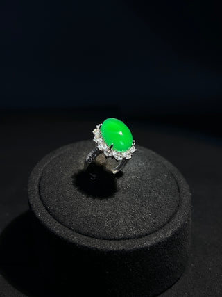 Fresh and Verdant - Green Jadeite Oval Ring - Natural Charm Series