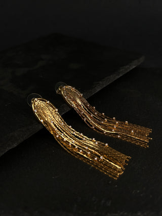Luxurious Gold Tassel Waterfall Earrings - AROSÈ