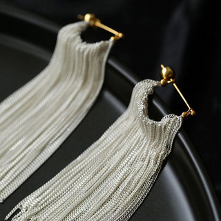 Silver Chain Tassel Earrings - Long Version - AROSÈ