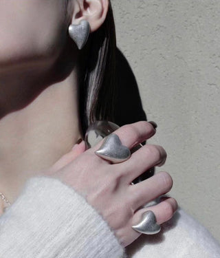 Vintage Sterling Silver Heart Pendant Earrings - AROSÈ
