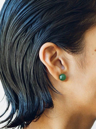 Green Agate, Black Agate, and White Crystal Stud Earrings - AROSÈ