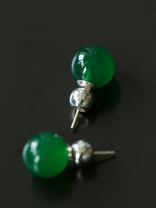 Green Agate, Black Agate, and White Crystal Stud Earrings - AROSÈ