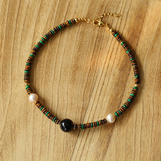 Natural Stone/Pearl/Tiger Eye Bead Bracelet & Necklace Set - AROSÈ