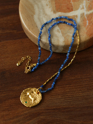 Antique Coin & Natural Stone Gold Bean 925 Silver Necklace - AROSÈ