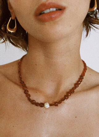 Azba Statement Pearl String Necklace Red