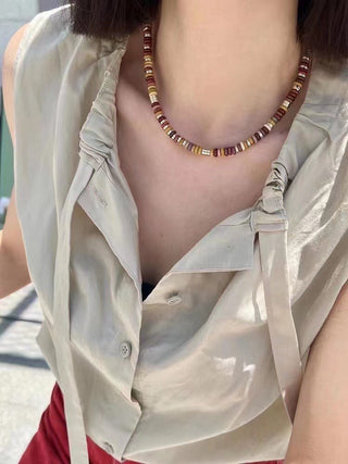 Merlot-Toned Natural Stone Bead Necklace - AROSÈ