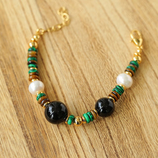 Natural Stone/Pearl/Tiger Eye Bead Bracelet & Necklace Set - AROSÈ