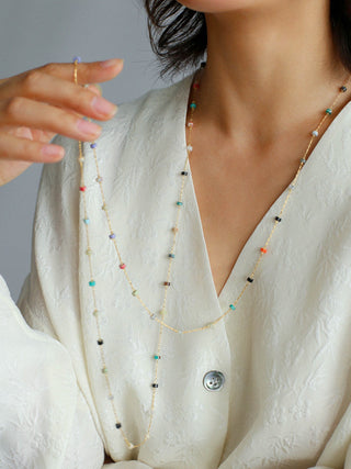 Ultra-Long Translucent Multicolored Natural Stone Necklace - AROSÈ
