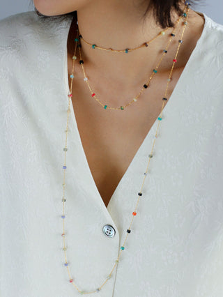 Ultra-Long Translucent Multicolored Natural Stone Necklace - AROSÈ