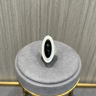 Pure Silver Black Agate Oval Star Vintage Ring - AROSÈ