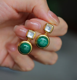 Natural Apatite and Amazonite with Clear Quartz Sterling Silver Stud Earrings - AROSÈ