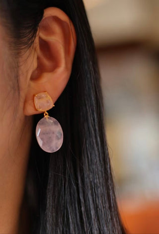 French Natural Pink Crystal Elegance Earrings - AROSÈ