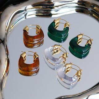 Vintage-Styled Resin U-Shaped Transparent Earrings - AROSÈ