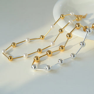 Chic Metal Bead Pearl Necklace - AROSÈ