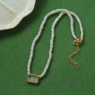 Natural Pearl Petite Box Zircon Necklace - AROSÈ