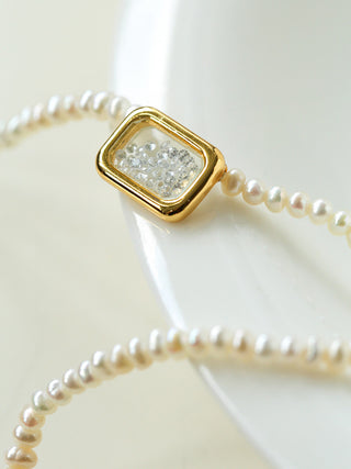 Natural Pearl Petite Box Zircon Necklace - AROSÈ