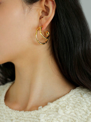 Double-Layered Bamboo Knot C-Earrings - AROSÈ