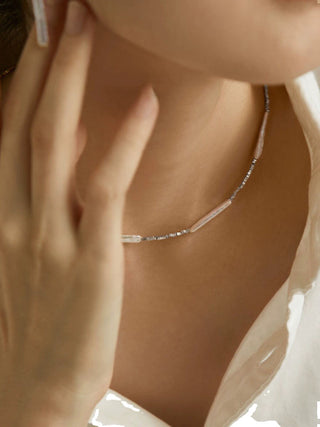 Long Bar Pearl and Silver Shard Necklace - AROSÈ
