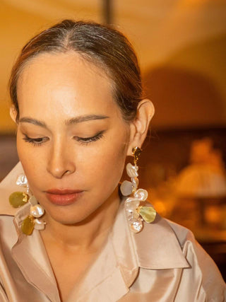 Artisanal Design Natural Jade Petal Pearl Earrings - AROSÈ