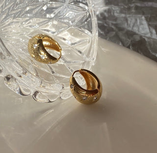 Metallic Sphere Eight-Pointed Star Zirconia Earrings