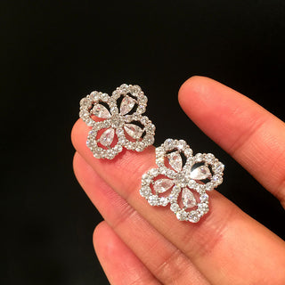 Silver Clover Earrings with Zircon Sparkle