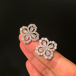 Silver Clover Earrings with Zircon Sparkle