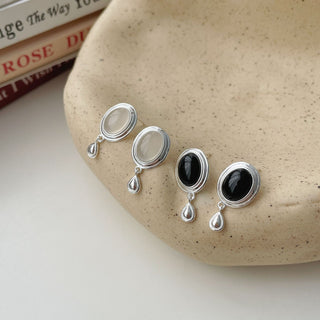 925 Sterling Silver Teardrop Gemstone Earrings with Agate Inlay
